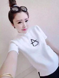 2016春装韩版修身套头短袖针织衫女小圆领纯色半袖短款上衣打底衫