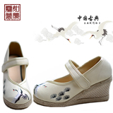 [如梦霓裳]汉服女装仙鹤刺绣花鞋坡跟布鞋高跟传统中国风民族风
