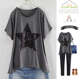 韩国代购 大码女装 2015夏装新款 闪亮五角星宽松蝙蝠袖短袖T恤