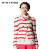 bread n butter面包黄油 双排扣条纹高领针织开衫