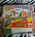 韩国代购正品AMOS儿童水溶性无毒不脏手口红式旋转蜡笔油画棒24色