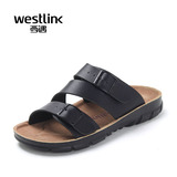 Westlink西遇男鞋2016夏季新款一字型沙滩拖皮扣带男士外穿凉拖鞋