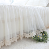 左菜菜。韩式米白色蕾丝花边床裙，衍缝夹棉床单，床围，床笠床罩