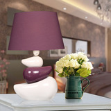 卧室床头装饰台灯书房书桌灯创意陶瓷布艺灯简约时尚中式紫色台灯