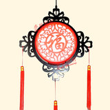中式木艺雕刻红色福字仿羊皮灯笼 方形红灯笼带吊穗装饰仿古吊灯