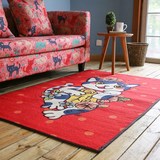 日式卡通福气猫咪红色地毯 卧室客厅沙发防滑脚垫长方形床边脚垫