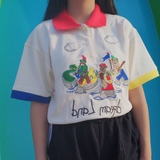 韩国原宿bf风翻领t恤女短袖夏季半袖古着撞色童趣软妹卡通polo衫