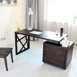美式书桌实木水曲柳电脑桌家用黑胡桃色写字台办公桌定制