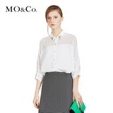 MO&Co.欧美中长款白衬衫2015春装新款宽松七分袖镶钻衬衣moco