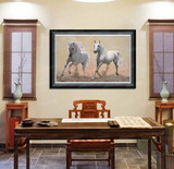 美坊 纯手绘中式欧式白马油画办公室书房客厅装饰挂画壁画千里马