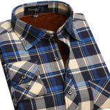 莫鲨度男士保暖衬衫加绒加厚中老年冬季商务格子保暖衬衣长袖衬衫