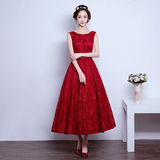 宴会晚礼服2016春季新款韩式双肩红色修身新娘中长款敬酒服连衣裙