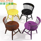 简约实木餐椅 现代创意彩色北欧温莎椅 咖啡厅餐桌椅子家用靠背椅