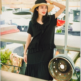 AUDREY WANG原创设计师品牌女装2016夏季新款欧美木耳边连衣裙女