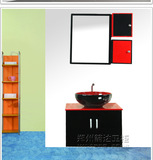箭达卫浴新款防水黑红彩色PVC浴室柜组合60公分台上盆洗脸盆特价
