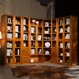 广东现代中式书房家具乌金木全实木任意组合五门书柜转角书架包邮