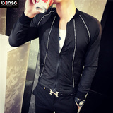 OBO夏季韩版短款修身长袖外套男士日系潮流轻薄防晒衣黑色男夹克