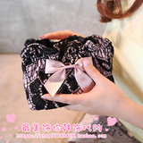 韩国进口正品代购女士包包韩版新款黑蕾丝蝴蝶结零钱包 化妆包女
