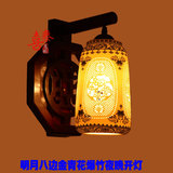 喜泰中式壁灯卧室床头灯实木雕花复古陶瓷壁灯创意墙灯过道青花瓷