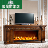 壁炉电视柜 欧式实木雕花客厅仿真火电子取暖器遥控装饰炉芯2米