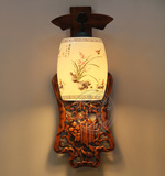 高档陶瓷灯古典香樟木雕花中式走廊客厅卧室床头壁灯梅兰竹菊包邮