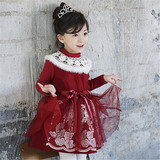 2015冬装新款韩国童装儿童女童加绒刺绣连衣裙加厚公主裙子新年装