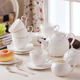 欧式纯白色整套骨瓷水具茶具浮雕陶瓷咖啡具套装下午花茶杯子碟