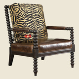 出口复古单人位沙发 实木布艺做旧沙发 美式乡村法式休闲沙发椅