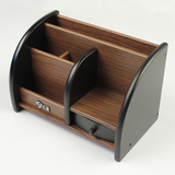 包邮 多功能木质笔筒 创意办公桌面收纳盒时尚高档抽屉笔座储物盒