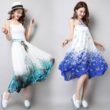 包邮2016夏季新品女装新款韩版两穿雪纺印花连衣裙半身裙长裙