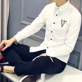 衣服纯棉学生常规男士衬衫青少年韩版修身型纯白色长袖衣原创正装