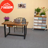 欧式铁艺实木家用简约做旧写字台原木书桌办公桌 台式电脑桌 特价