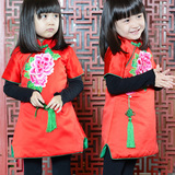 儿童唐装冬款中国风女童旗袍喜气新年服加厚短袖连衣裙立领礼服