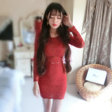 心霓儿同款红色蕾丝露脐连衣裙韩国名媛夜店礼服裙
