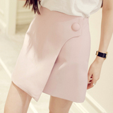 夏季新款韩版女百搭高腰不规则粉色短裙半身裙A字裙纯色包臀显瘦