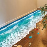 卫生间洗手间门口装饰仿真墙贴地板贴画逼真贴纸贝壳海浪贴3D沙滩