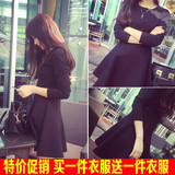 黑色连衣裙女2016春装新款韩版修身显瘦长袖中长款内搭打底小黑裙