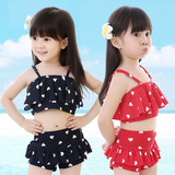 2015爱心新款韩版儿童泳衣女童女孩泳装可爱荷叶边分体裙式游泳衣