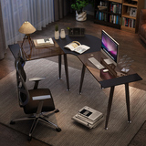 凡积 转角电脑桌简约现代钢化玻璃拐角台式办公桌双人书桌家用