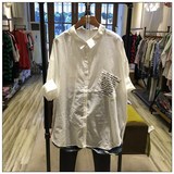 2016夏季新款韩版口袋小字母大码男朋友风格七分袖衬衫R9636款