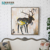 美第奇 富贵麋鹿 客厅手绘油画壁画挂画 美式沙发背景墙装饰品