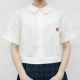 现货 日本学生制服 角襟方领 刺绣棉质 短款 短袖校服衬衫