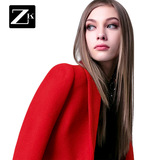 ZK旗舰店2016冬装新款女装西装领修身毛呢子大衣外套中长款加厚潮