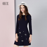 Oece2016春装新款女装 减龄串珠圆领长袖针织连衣裙春161FS265