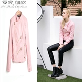 韩版粉色pu皮皮衣女短款修身长袖纯色短外套 机车皮衣女皮夹克潮