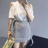 2016夏季新款 韩国东大门宽松百搭性感露肩圆领短袖针织衫女上衣
