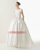 2015欧式高端绸缎 长拖尾婚纱礼服 新娘一字双肩露背款结婚晚宴纱