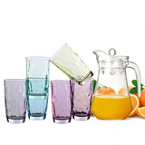 创意玻璃水杯耐热玻璃杯家用彩色茶杯透明冷水壶扎壶套装果汁杯