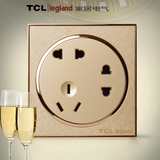 TCL legland86型香槟金圆形斜五孔 二二三插七孔电源开关插座面板