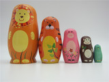 俄罗斯套娃荷木质五层动物儿童益智玩具工艺品新年礼物